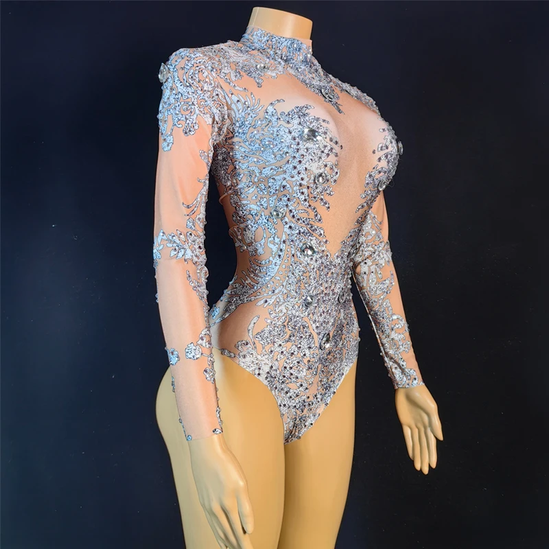 ชุดบอดี้สูทประดับเพชร สำหรับฮาโลวีน บาร์ ไนท์คลับ ดีเจ โกโก้ แดนเซอร์ ชุดเซ็กซี่สำหรับเต้นรูดเสา เสื้อผ้าสำหรับงานเรฟ