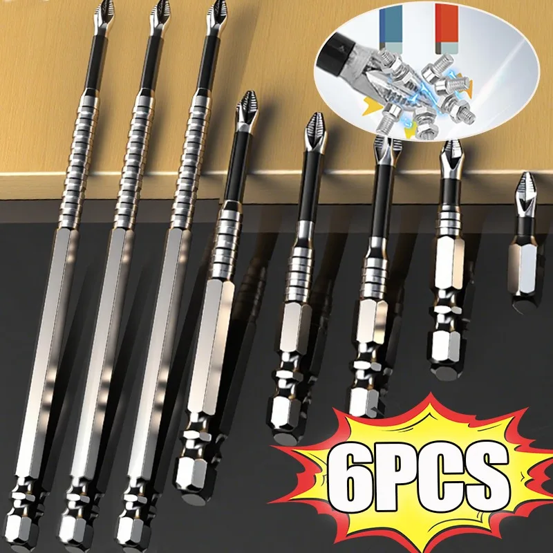 1/6x Non-slip High Hardness Bit S2 Alloy Steel Strong Magnetic Cross Head Multi-function Electric Drill Electric Screwdriver Bit