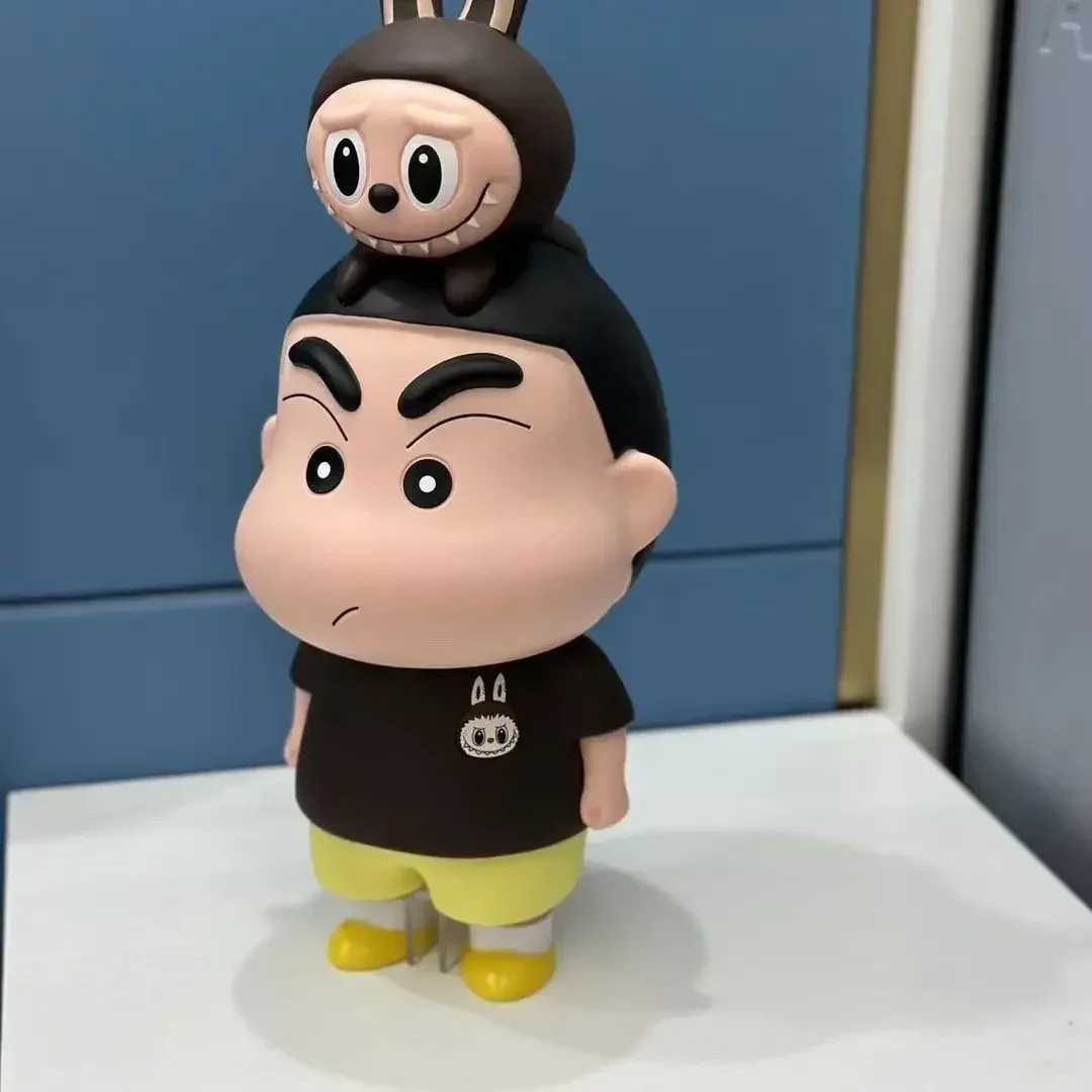 40cm Crayon Shin-chan With Labubu Anime Figure Pvc Model Handmade Trendy And Cute Model Ornaments Collectible Birthday Toy Gifts