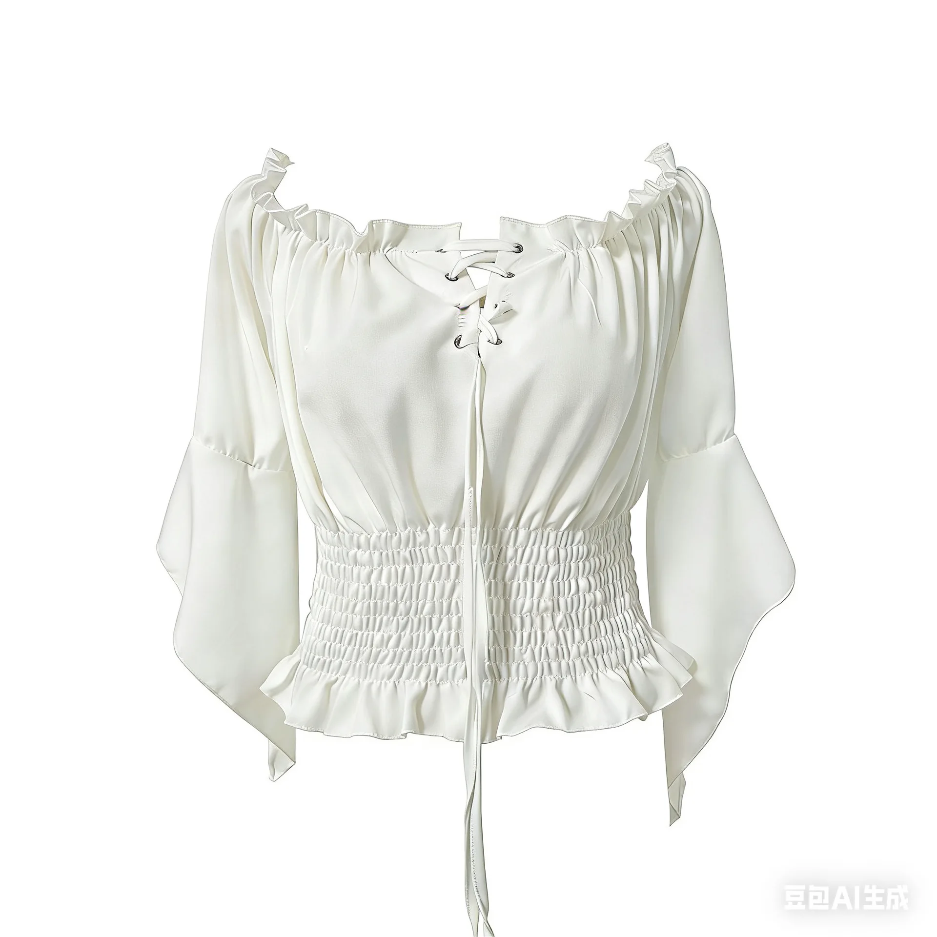 Damen Renaissance Bauernbluse, schulterfreies Hemd mit Trompetenärmeln, Steampunk Piraten-Mittelalter-Kostüm, Korsett-Oberteil, Vintage – Detail 2