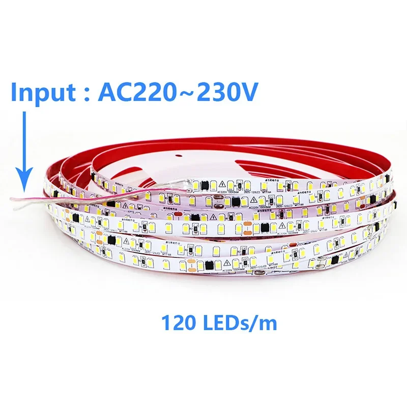 Ac 220V 230V Led Strip 2835 120led/M Home Light Strip Rood Ijs Blauw Groen Geel Roze Flexibele En Snijbare Zachte Lamp Bar