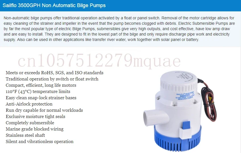 Bilge Submersible Water Pump 12V 24V 3500GPH Set With Switch Boat Motor Houseboat Aquario Filter Accessories