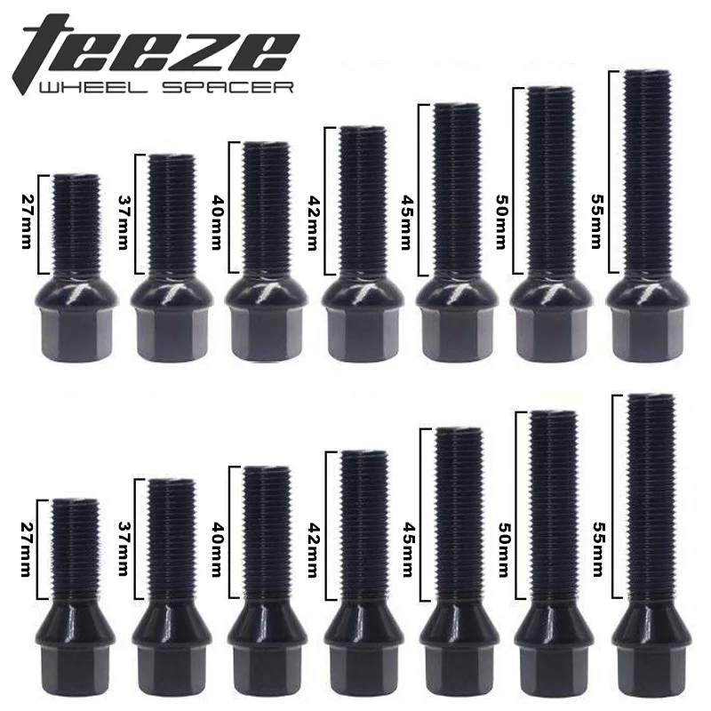 

Teeze Steel Wheel Black Bolts M12x1.5 14x1.5 14x1.25 15X1.25 For BMW VW Audi Benz Porsche Hub Car Accessories 10PCS
