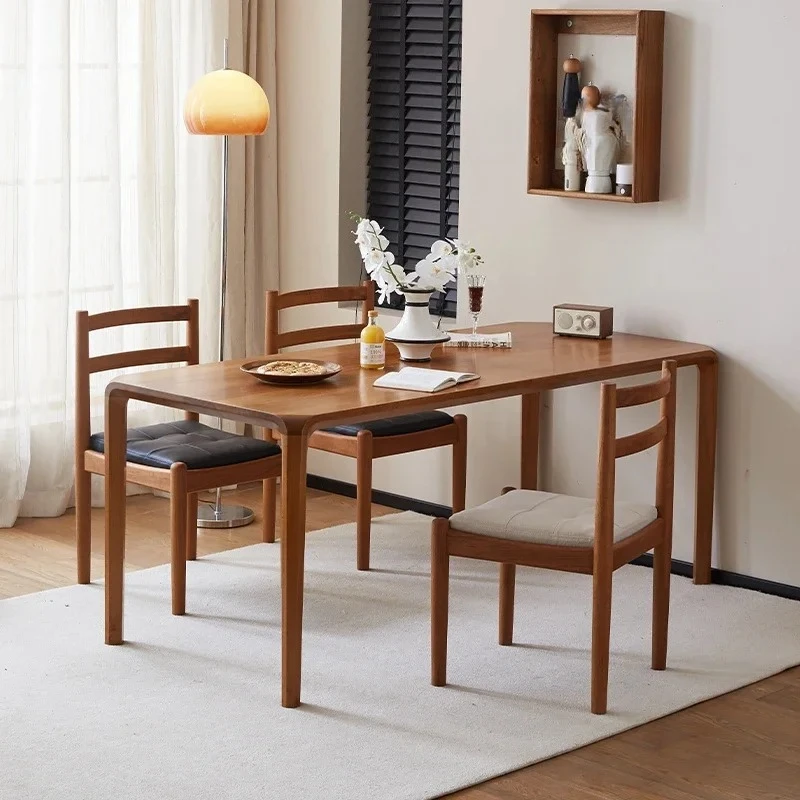 Nordic all solid wood Myanmar teak dining table Modern rectangular dining table Study household long table