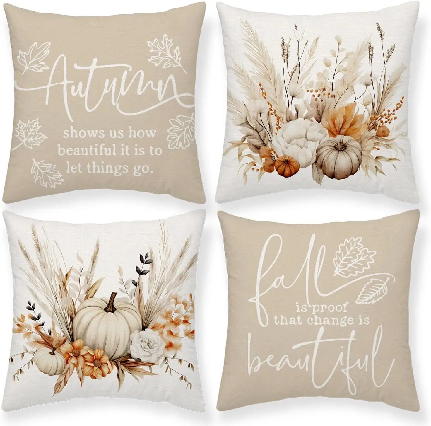 Fall Pumpkin Pillow Covers Autumn Bohemia  Case Thankful Grateful Farmhouse Decorations for Couch Sofa Set of 4