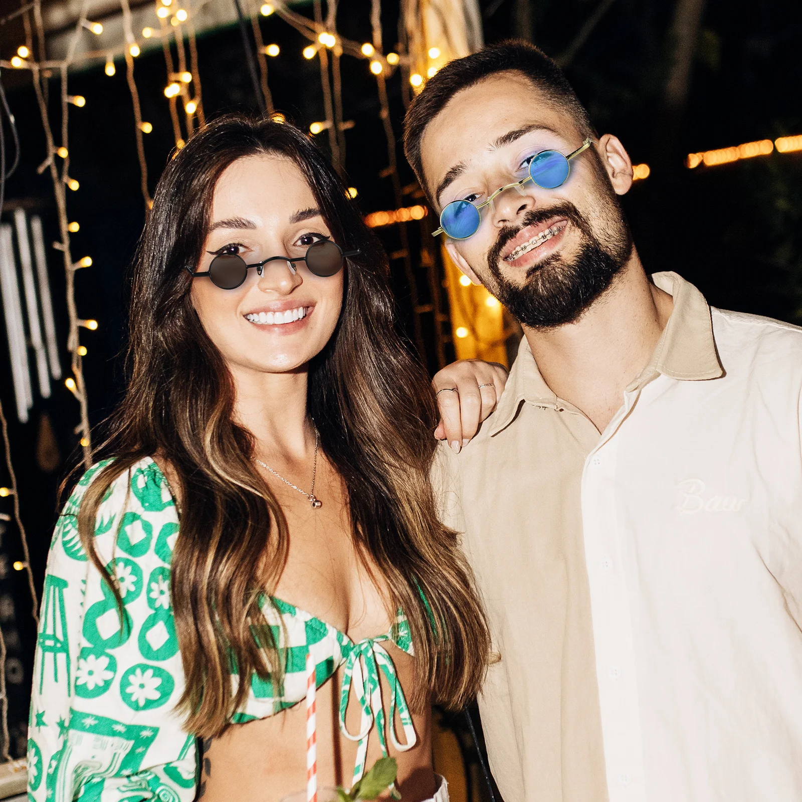 

2Pcs Retro Round Sunglasses Small Polarized Punk Metal Frame Eyewear for Men Women Party Outdoors Round Sunglasses