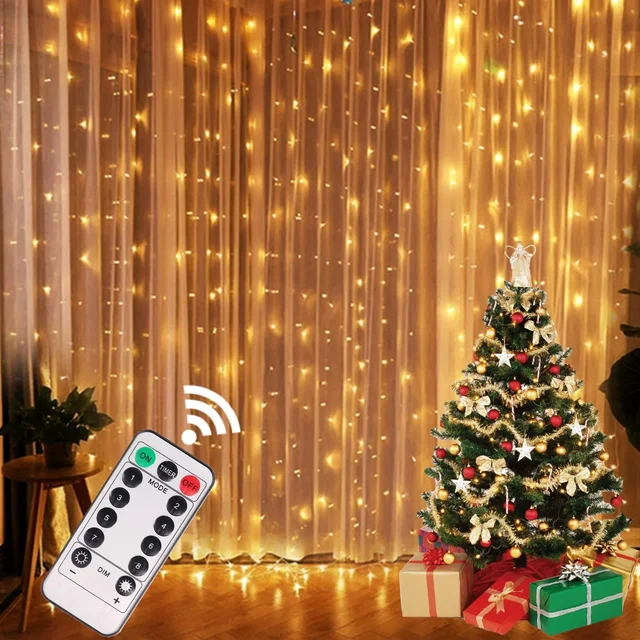 Światła świąteczne LED Fairy String Curtain Lights 8 Mode Remote USB Festoon Christmas Decor For Home Holiday New Year Lamp