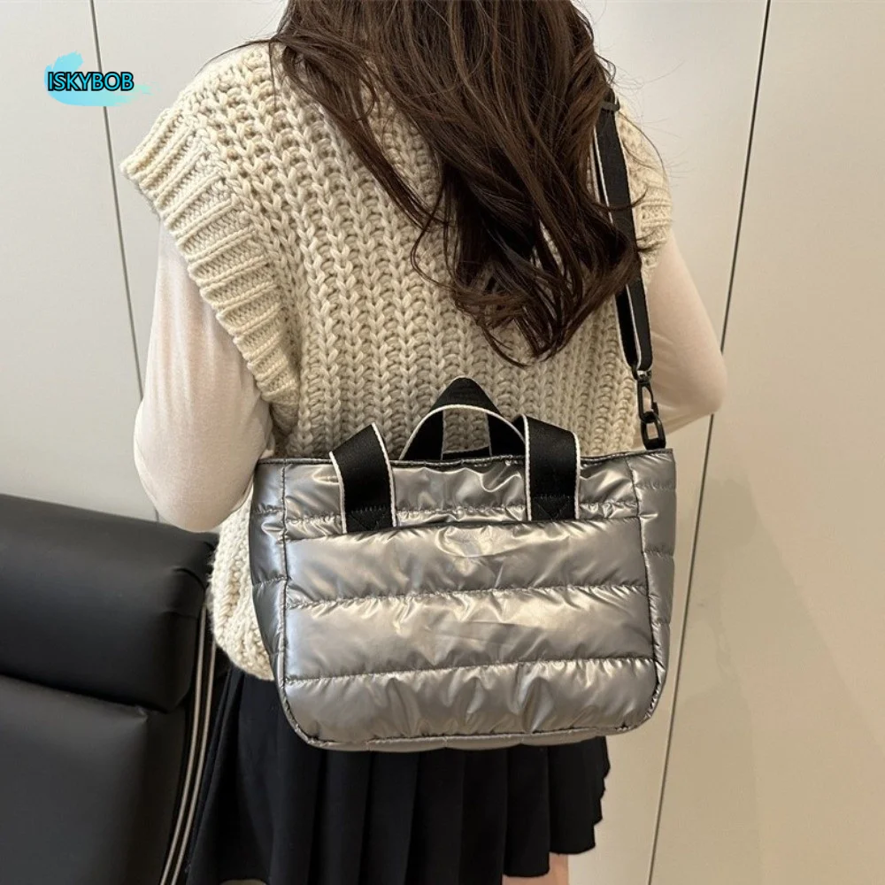 

Large Capacity Puffer Tote Bag Space Cotton Multiple Pockets Lightweight Space Shoulder Bag Versatile Nylon