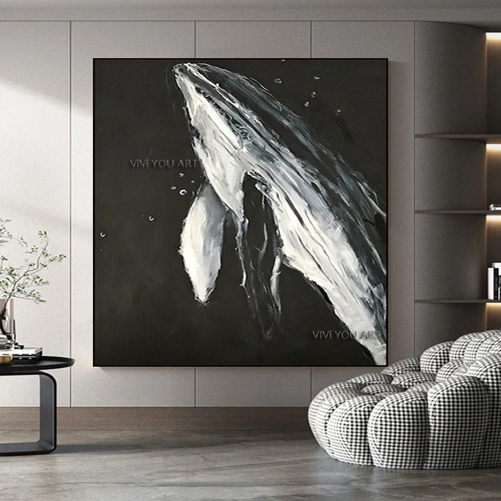 abstract black and white whale porch decorative painting modern simple living room sofa background wall hanging painting