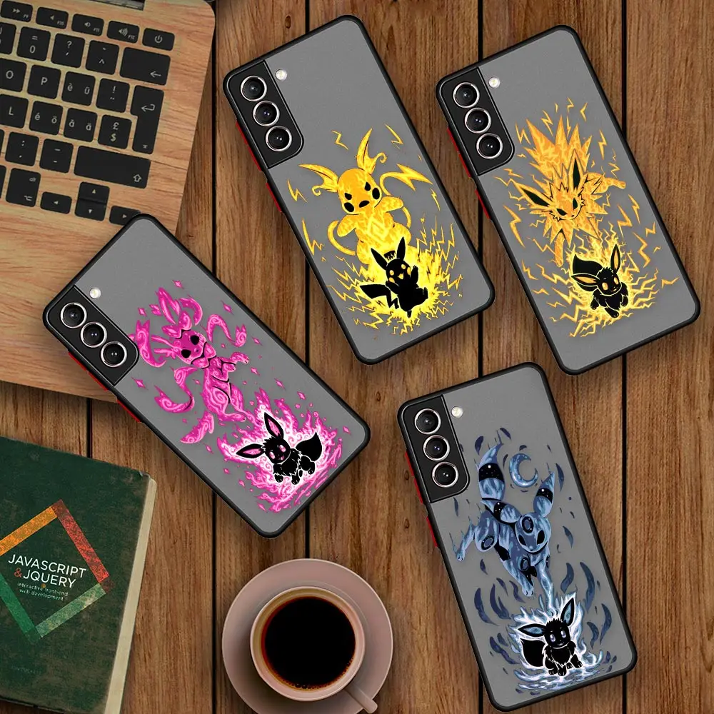 Pokemon Anime Pikachu Eeveelution Fundas For Samsung Galaxy S23 S22 S20 Ultra S21 S23 FE S10 Lite S9 S8 Plus Frosted Phone Cases