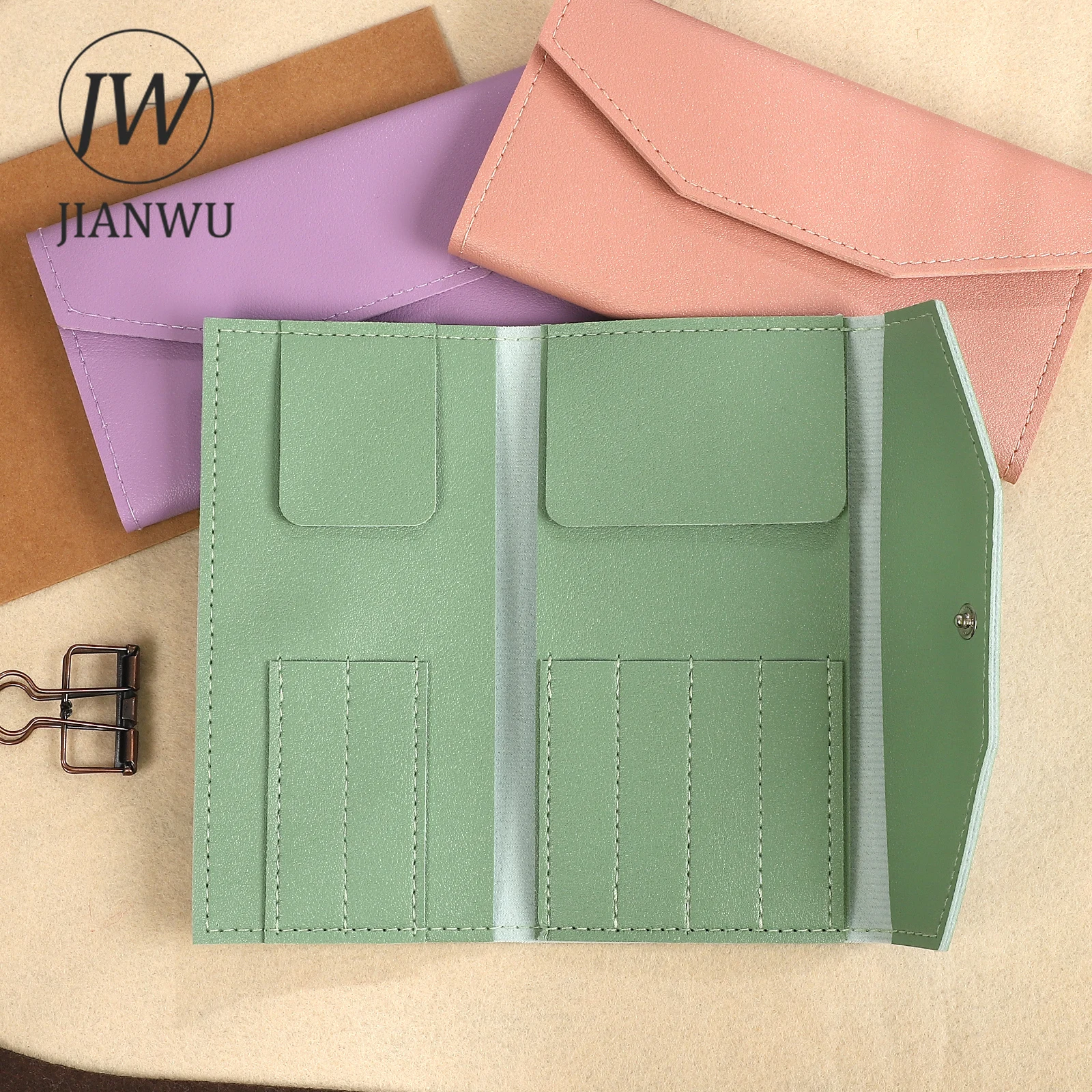 JIANWU Vintage Colorful Multifunctional Handbook Material Collage Leather Tweezers Storage Bag Creative DIY Journal Stationery - view 5