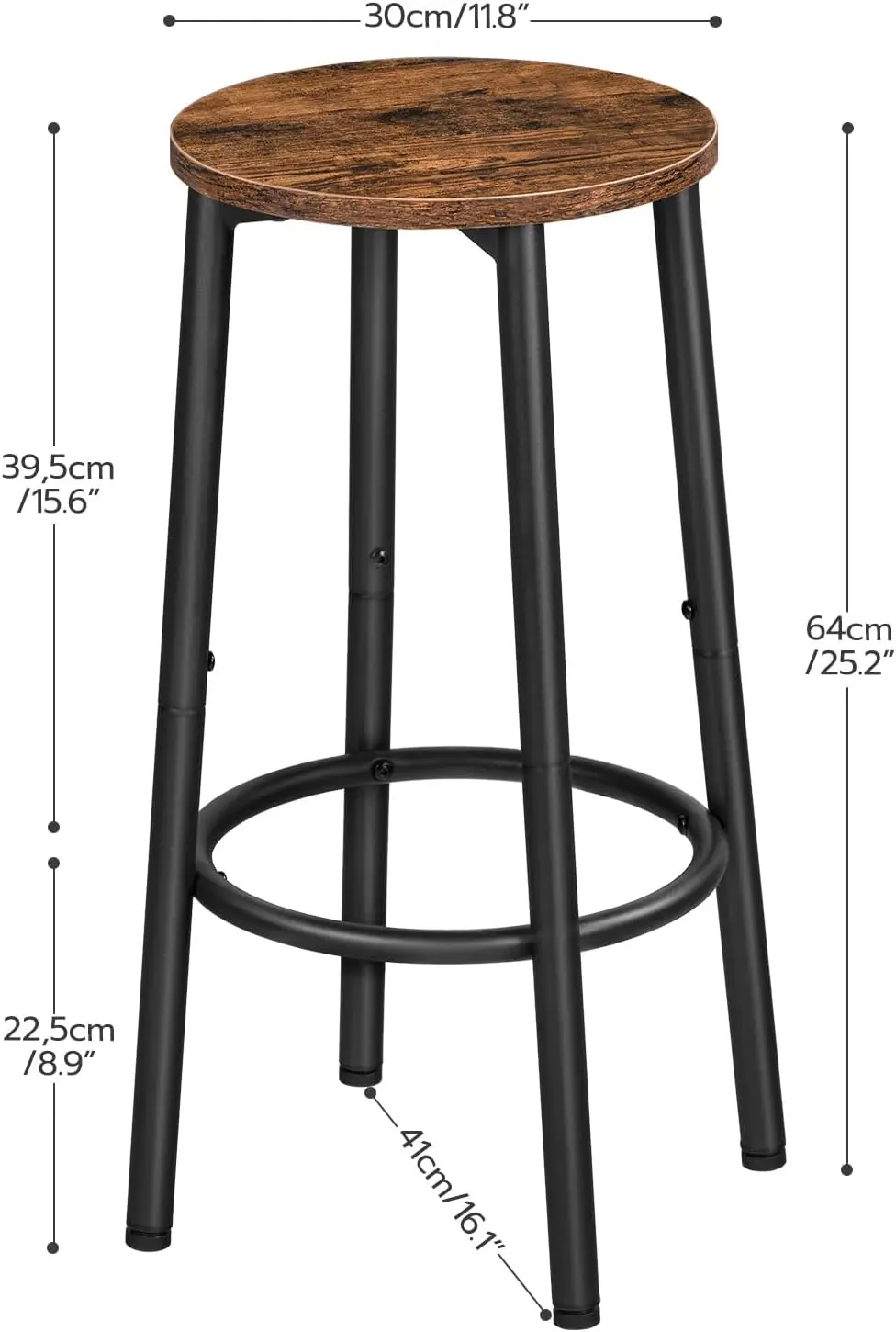 Bar Stools, Set of 2 Bar Chairs, Kitchen Round Height Stools with Footrest, Breakfast Bar Stools, Sturdy Steel Frame, for