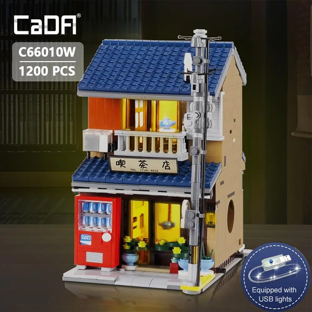 Kit de construcción de casa de té de estilo japonés, juego de ladrillos modulares de 1200 piezas con luces, regalo ideal para todas las edades