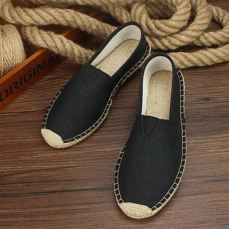 Breathable Men\'s Casual Shoes Slip-On Hemp Shoes Graffiti Espadrilles Women Footwear Flats 2023 Summer Autumn Men Canvas Shoes