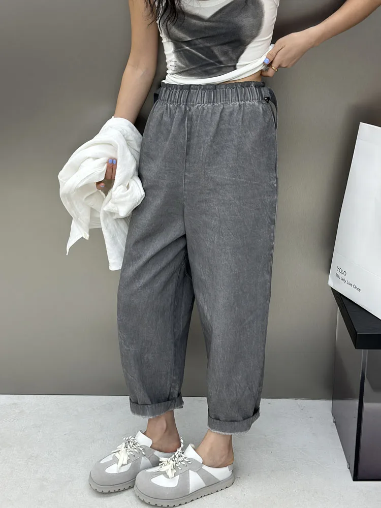 

Модные джинсы с высокой талией и широкими штанинами Bodhl из хлопка с растительным окрашиванием, эластичным поясом и ремнем, повседневные, свободного кроя, для женщин