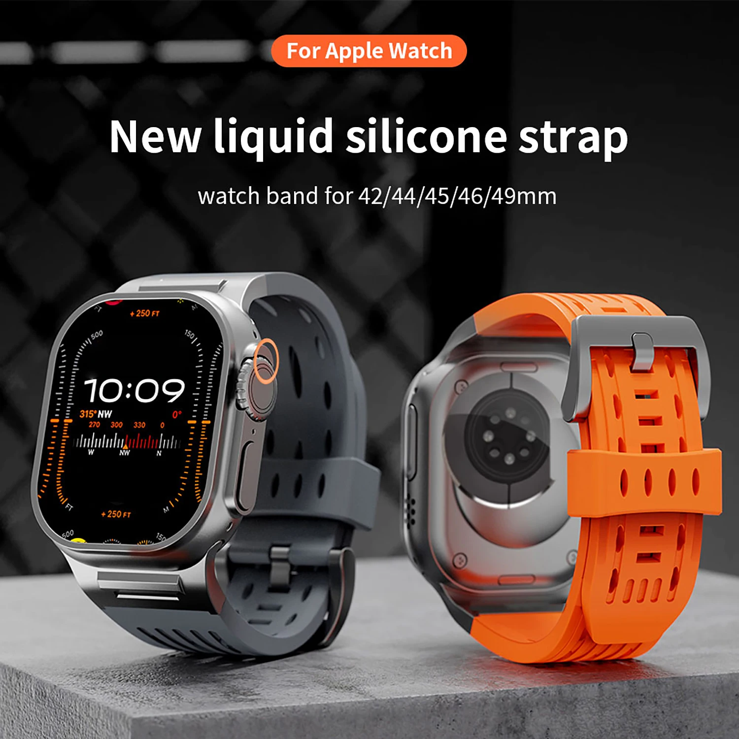 Sports silicone strap suitable for Apple Watch 49mm strap ultra 46 42 S10 45 38mm metal connector suitable for iWatch 987SE654