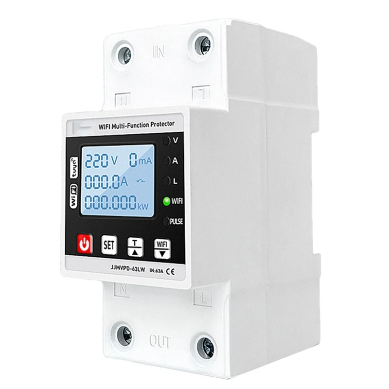 

63A TUYA Wifi Smart Earth Leakage Over Under Voltage Protector Circuit Breaker Timer Energy Powers Kwh Meter