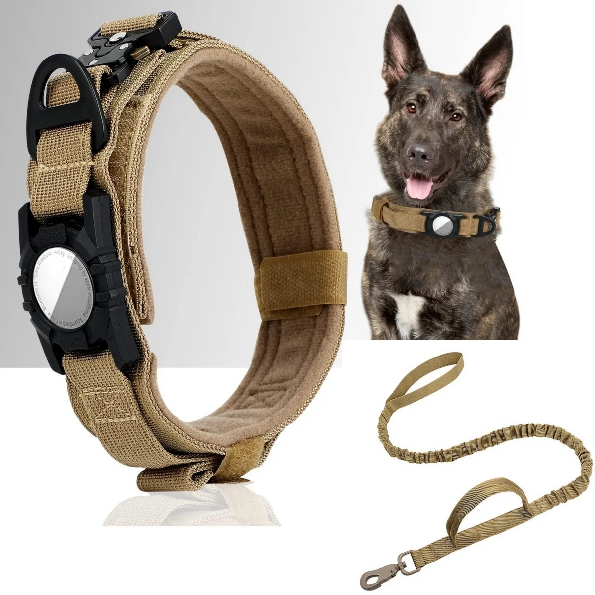 Verstellbar mit AirTag-Halterung, taktisches Hundehalsband, bequem gepolstert und Griff, Metallschnalle, GPS-Halsband für mittelgroße und große Hunde – Detail 2
