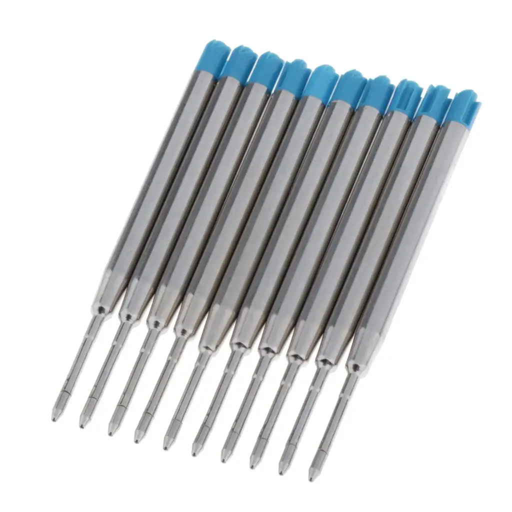 3-6pack 10pcs Metal Ballpoint Pen Refills Ink Ball Point Pen Replacement Blue