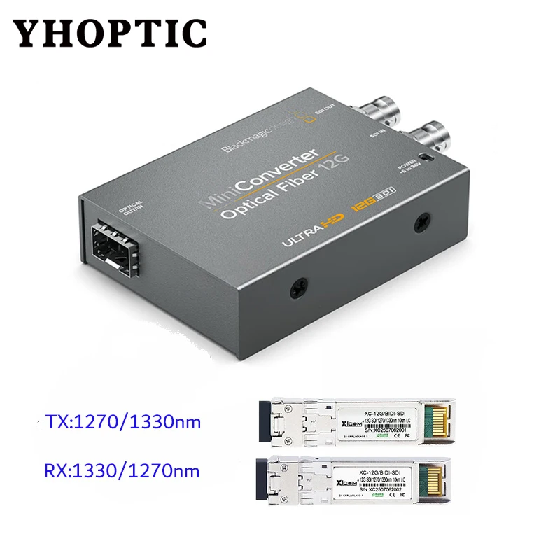 High speed SFP single fiber 12G-SDI/SD-SDI transceiver module for 4K video - compatible with Blackmagic Design BMD Yellowbrick