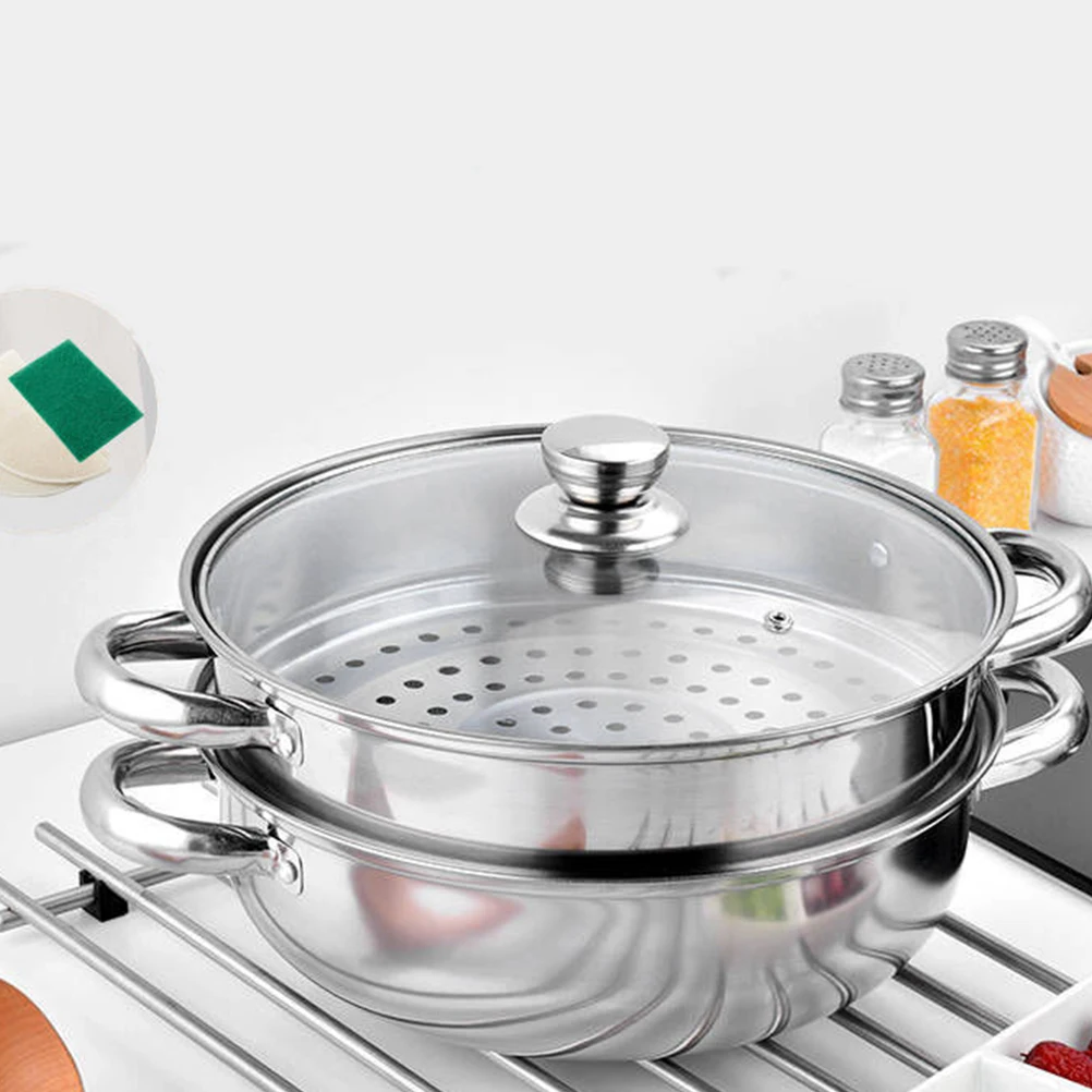 

Double Layer Stainless Steel Steamer Pot Multifunctional Stockpot Space Saving Soup Cookware Set for Use Gift