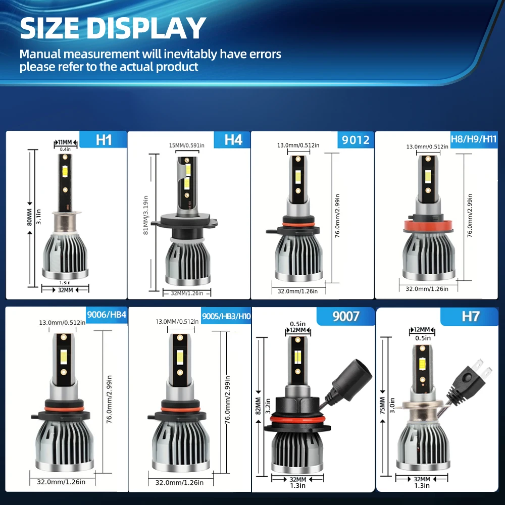 Roadsun H4 H7 H11 9005 9006 LED ad alta potenza 880 9007 9012 H1 H3 bianco freddo Car Styling Auto faro 28000LM 200W 6500K 12V