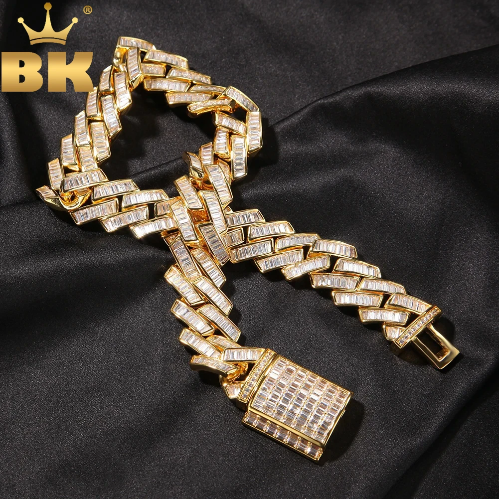 

TBTK 20mm Baguettecz Prong Set Cuban Chain Necklace Miami Luxury Iced Out Cubic Zirconia Necklace Fashion Hiphop Rapper Jewelry