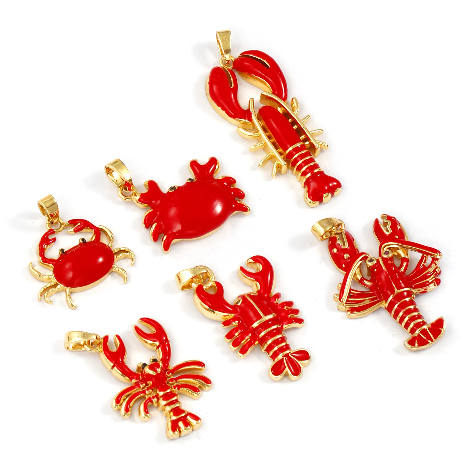 2-Piece 18K Gold Plated Red Enamel Crab Charm Pendants