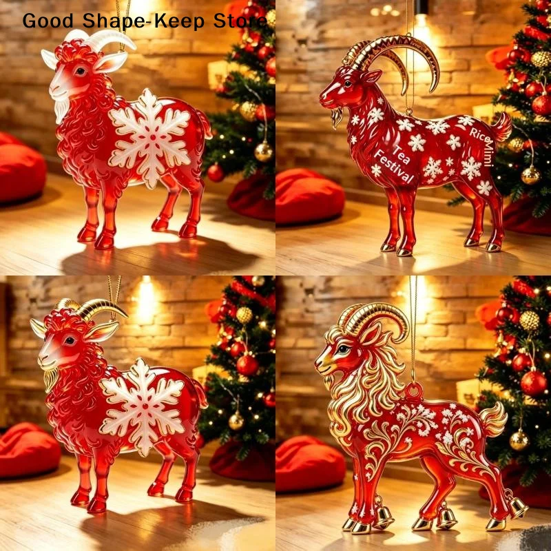 dailyChinese Zodiac Goat Hanging Ornament 2D Acrylic Auspicious Red Gold Design for Elder Gift New Year DecorDaily products