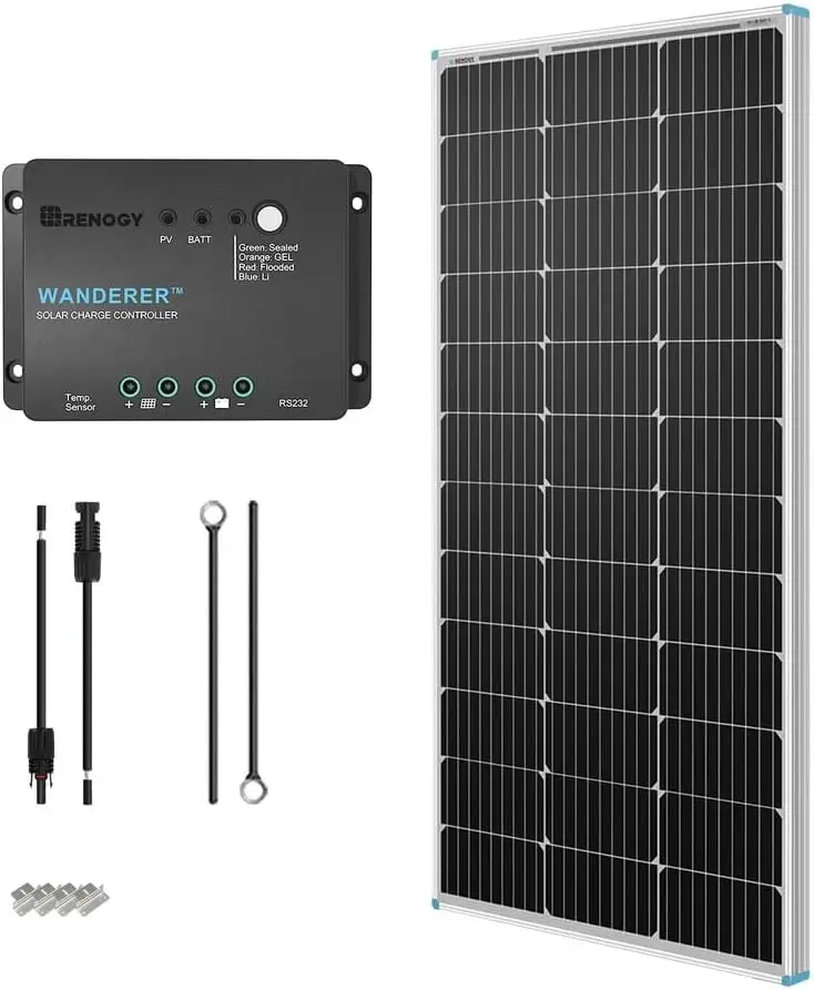 

100 Watt 12 Volt Solar Panel Starter Kit with 100W Monocrystalline Solar Panel RV Boats Trailer Off-Grid System