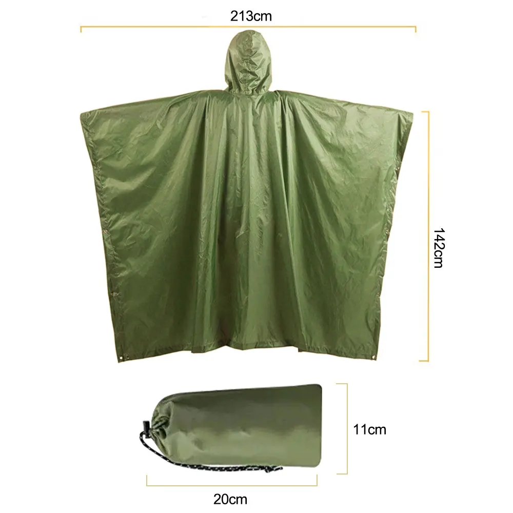 Hooded Raincoat Multi-Use Military Waterproof Ripstop Camouflage Rain coat Men Women Rain Poncho Awning Picnic Mat+Storage Bag