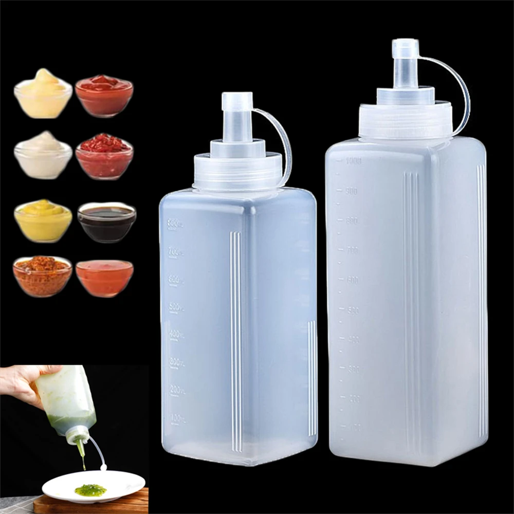 1pack 800/1000ml Plastic Squeeze Sauce Bottle Large Caliber Dressing Bottle Seasoning Bottle Kitchen Condiment Dispenser Gadgets