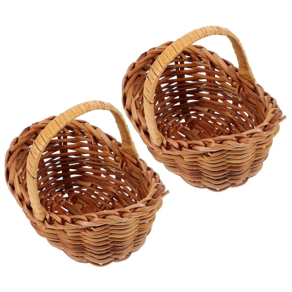 

2Pcs Mini Woven Baskets Mini Picnic Rattan Flower Basket With Handles For Wedding Party Small Storage Baskets Tiny Basket