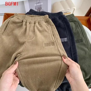 Boys Velvet Trousers 3 2-10Y Boys' One-piece Velvet Pants for Winter Warmth Leg Binding Pants Children's Corduroy Elastic Soft and Thick Casual Pants 3