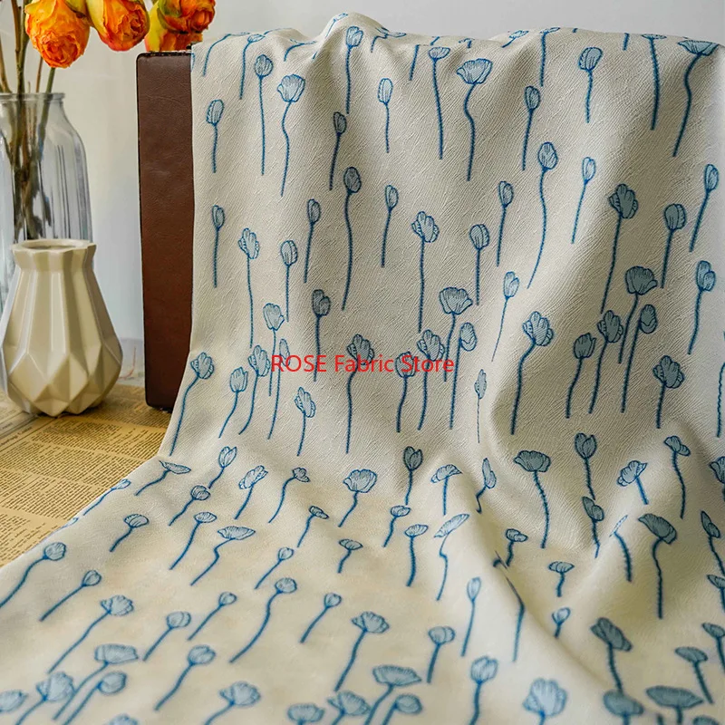 Tessuto jacquard tinto in filo sottile elegante da 1 metro Tessuto da cucito fai da te per abito a fiori primavera estate da donna