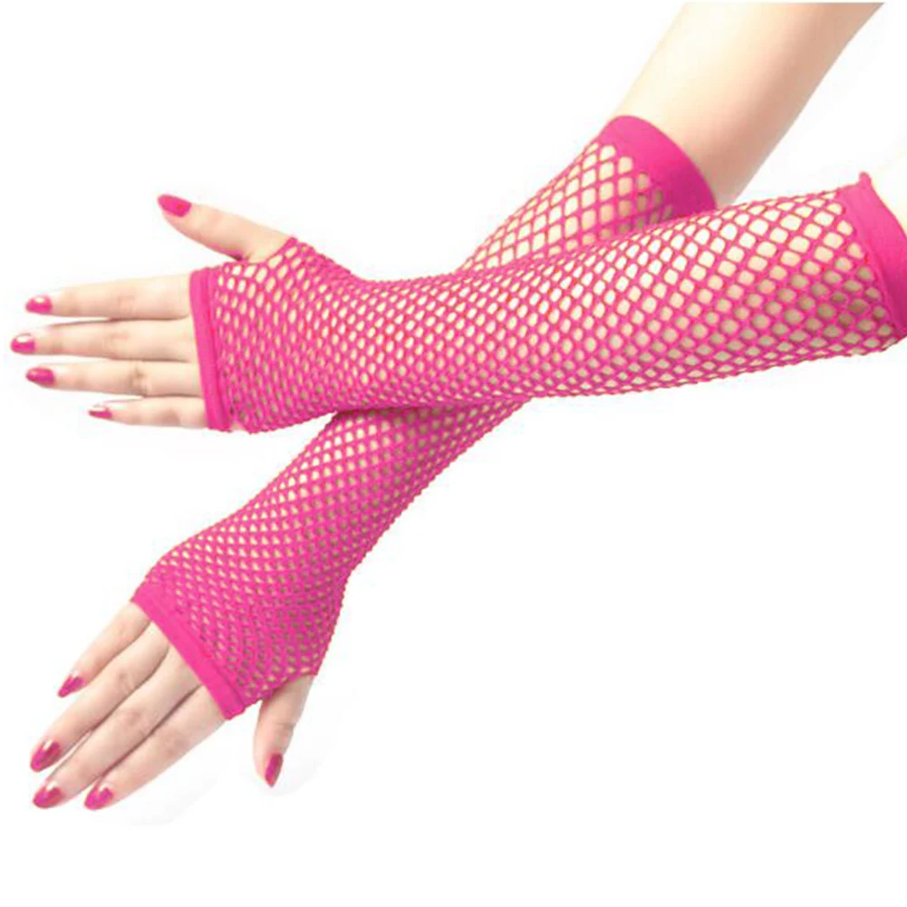 1Pair Fashion Lace Mesh Gloves Sexy Fishnet Fingerless Long Gloves Party Arm Sleeve For Women Colorful Neon Fingerless Gloves