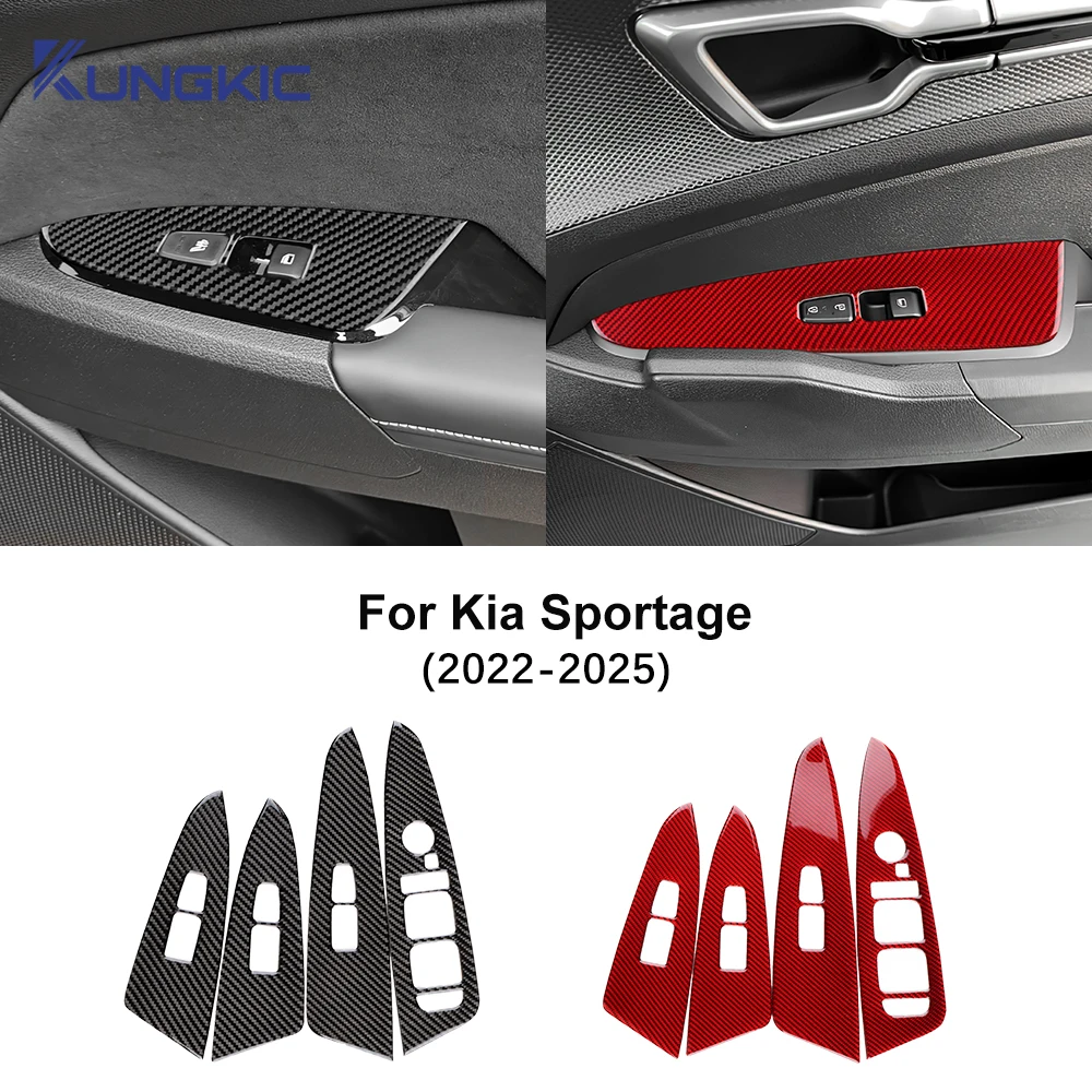 

For 2022 2023 2024 2025 KIA Sportage Real Soft Carbon Fiber Sticker Car Window Button Lift Panel LHD Trim Interior Accessories