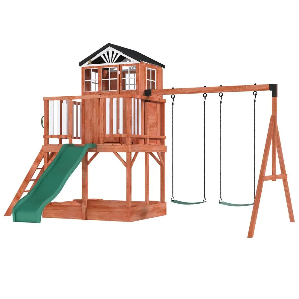 

Swing Set for Kids,8 in 1 Outdoor Playset with Sandbox amp Play Kitchen, 2Seat Swing, Wave Slide, Corner Seats, Backyard,Patio