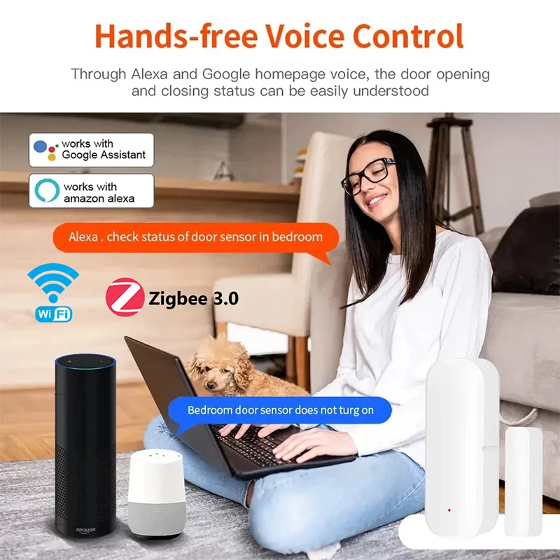 Smart Life APP Tuya WiFi Zigbee Window Door Sensor With Battery Smart Home Security Alarm System Voice Control Alexa Google Home