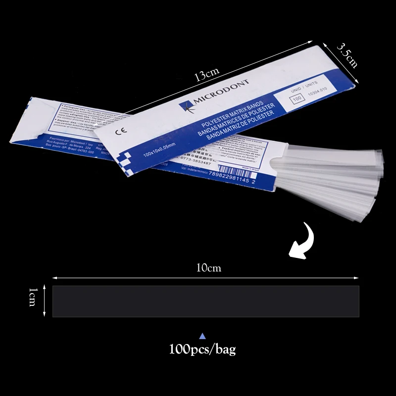200Pcs Dental Clear Polyester Matrices Anterior Resin Restoration Matrix Bands Strips Width 10mm Filling Decayed Tooth