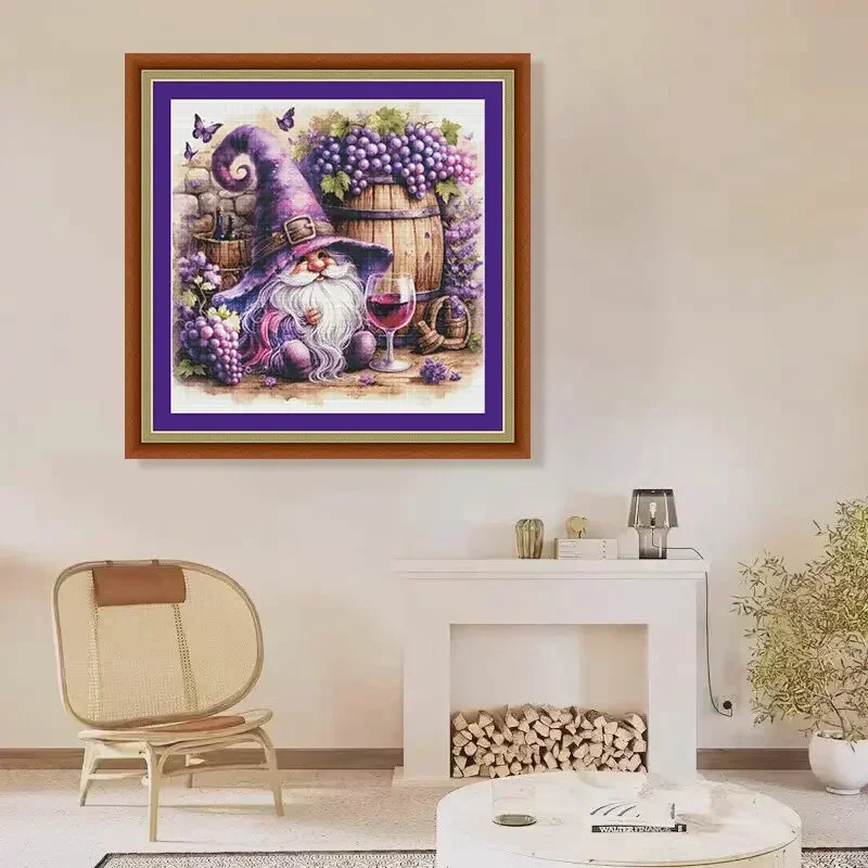 Stamped Cross Stitch Kit 11CT 14CT 16CT Pre Printed Canvas Cotton Threads DIY Embroidery for Home Wall Decor[ZZ7330-Wine Dwarf]