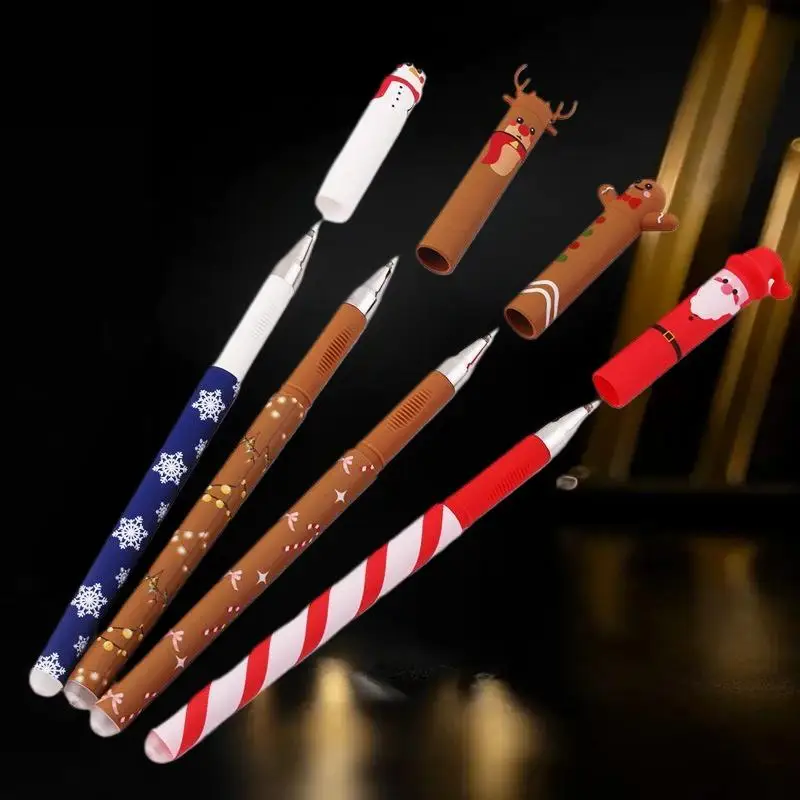 4Pcs Christmas Erasable Gel Pen Set with Cute Holiday Designs, Student Gift & Stocking Stuffer