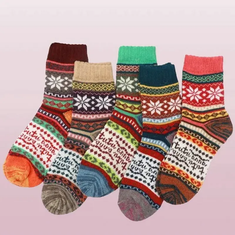 5/10 Pairs Thickened Winter Heat Storage And Warmth Knitted Socks Ethnic Style Wool Socks Retro Socks Plus Velvet Wool Socks