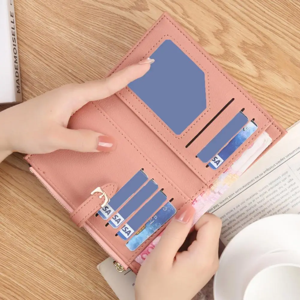 Women Wallet Luxury Faux Leather Zipper Bi-fold Multi-slots Card Holder Long Slim Coin Purse Money Case Bag Girls Gift 여성용 지갑