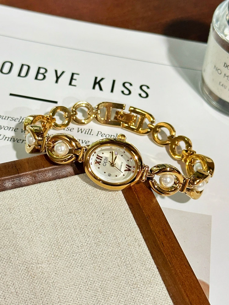 Original luxury women's watch women's bracelet light luxury women's amber gold 2025 new retro style gift  high-end watch