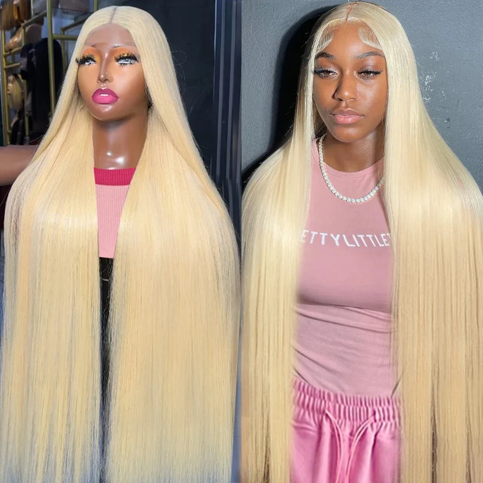 

Honey Blonde Bone Straight Lace Front Human Hair Wigs For Women Colored Transparent 13x4 30 36 inch 613 Lace Frontal Wig On Sale