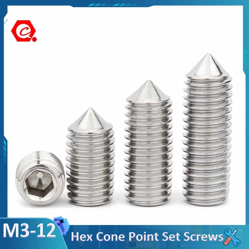 M3 M4 M5 M6 M8 M10 M12 Hex hexagon socket Cone Point Set Screws Tapered End Bolt 304 Stainless Steel DIN914