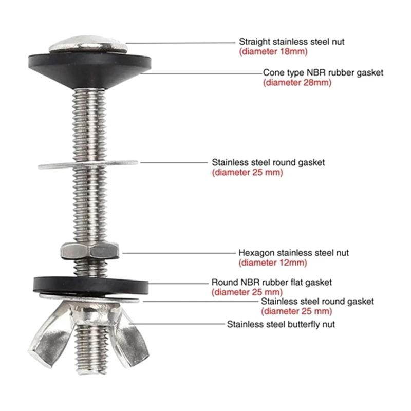 4 Pack Toilet Tank To Bowl Bolt Kits Cistern Bolts Kit,Stainless Steel Toilet Pan Fixing Fitting with Double Gaskets