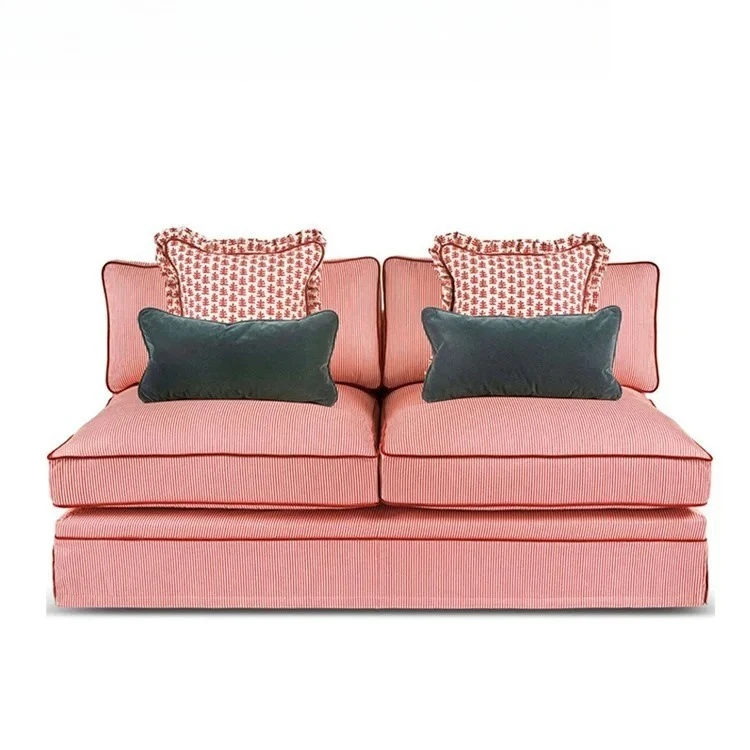 American Retro Red and White Striped Living Room Double Fabric Sofa Small Apartment Bedroom Card Seat Sofa French Medieval