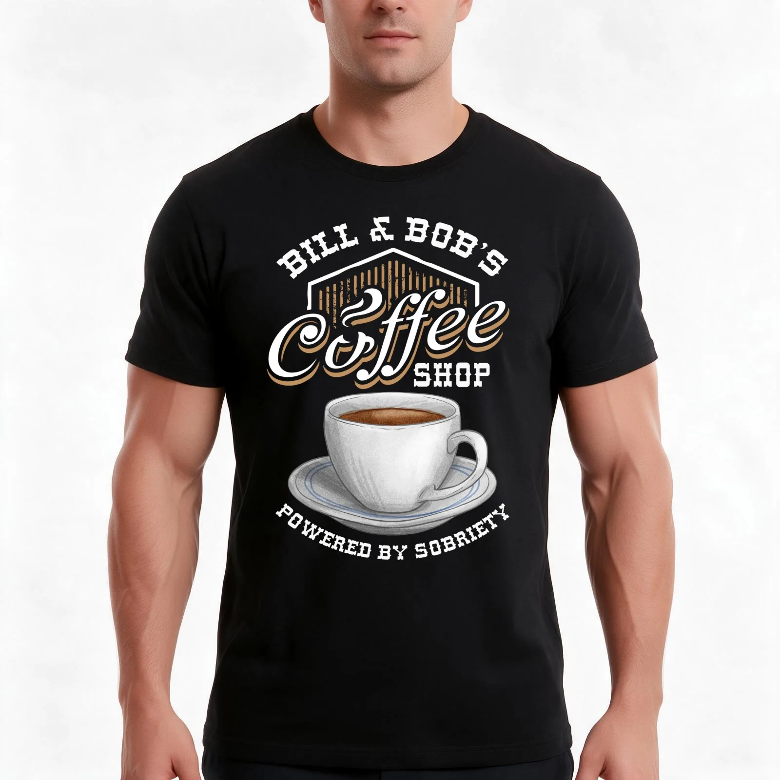Bill & Bob's Coffee Shop Powered By Sobriety - AA NA Recovery Sobriety T-Shirt, Summer Casual Cotton Tee, Vintage Graphic Print